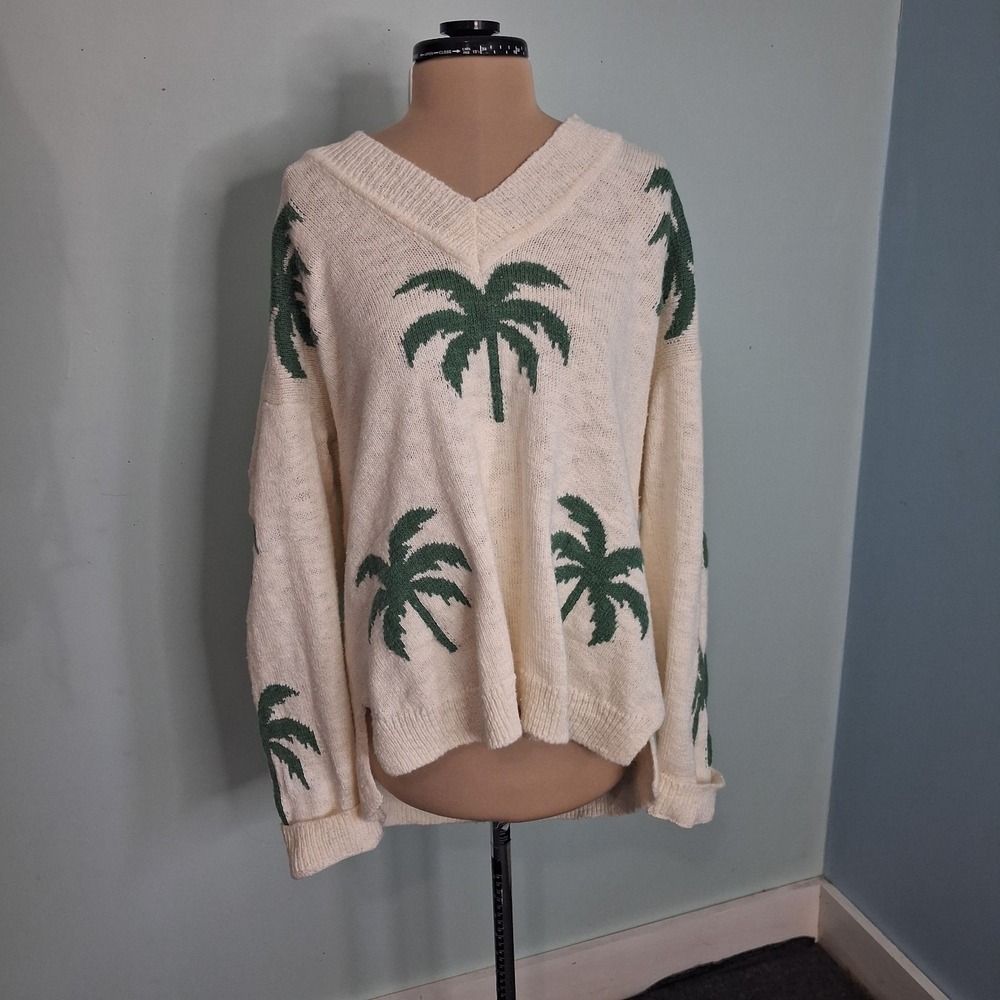 Show Me Your Mumu Gilligan Sweater Sz M‎ Palm Tree Knit Oversized Beachy Coastal